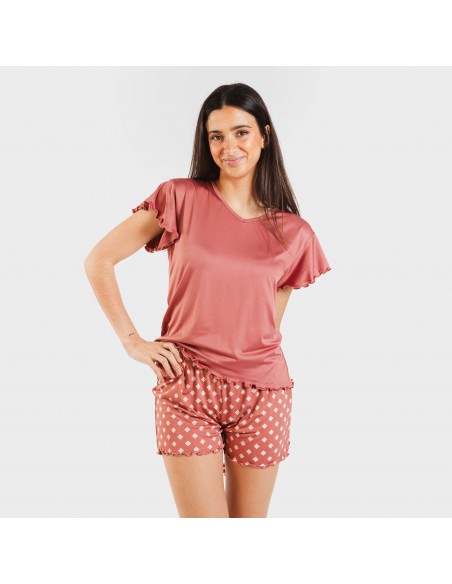 Pijama manga curta mulher soft Missy marsala