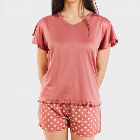 Pijama manga curta mulher soft Missy marsala