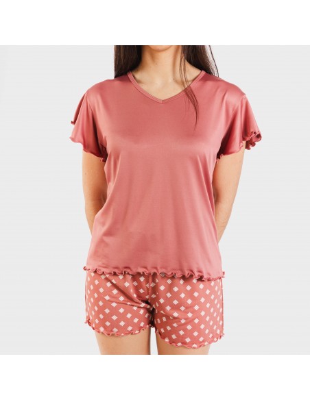 Pijama manga curta mulher soft Missy marsala