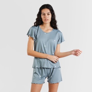 Pijama manga curta mulher soft Hearts azul indigo 2