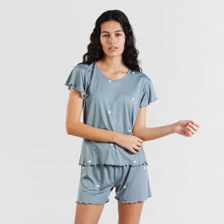 Pijama manga curta mulher soft Hearts azul indigo