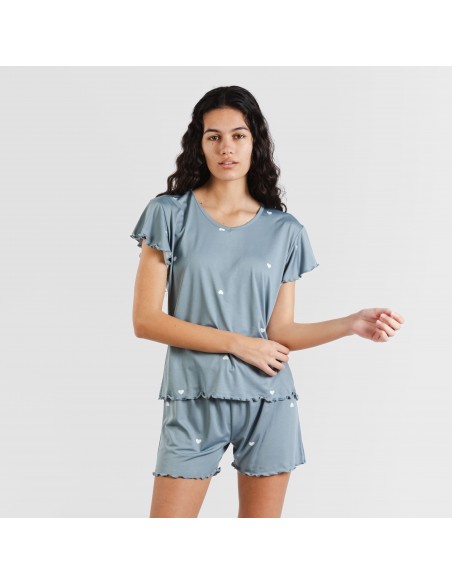 Pijama manga curta mulher soft Hearts azul indigo