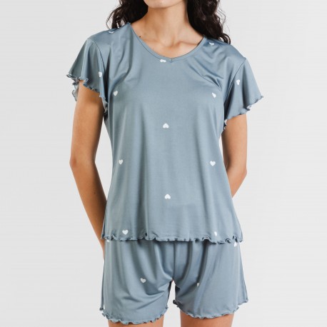 Pijama manga curta mulher soft Hearts azul indigo
