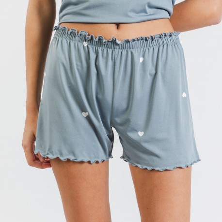 Pijama manga curta mulher soft Hearts azul indigo