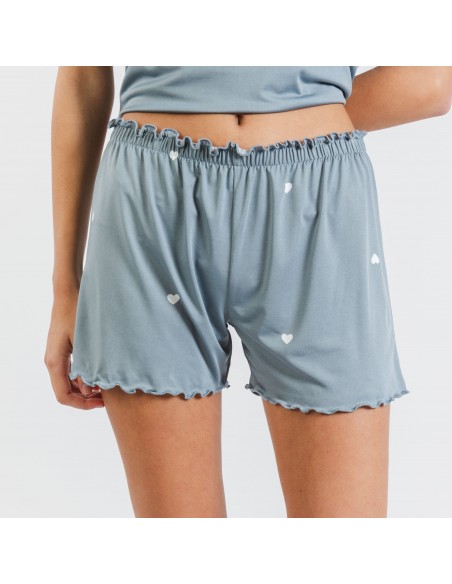 Pijama manga curta mulher soft Hearts azul indigo