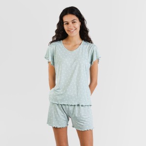 Pijama manga curta mulher soft Natalie verde tiffany