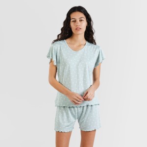 Pijama manga curta mulher soft Natalie verde tiffany 2