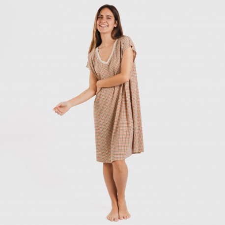 Vestido curto manga fluída crepe Tamila cor telha