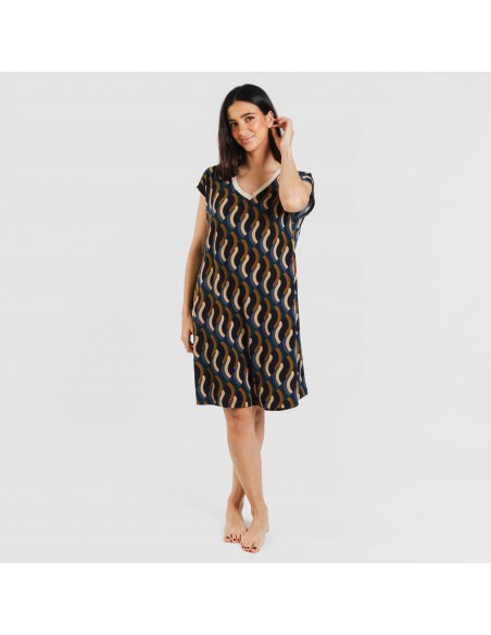 Vestido curto manga fluída crepe Roser Vestido curto manga fluída crepe Roser