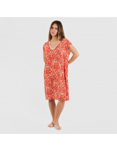 Vestido curto manga fluída soft Miquela cor telha Vestido curto manga fluída soft Miquela cor telha