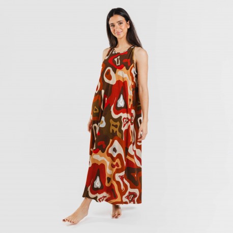 Vestido comprido alças crepe Edurne cor telha