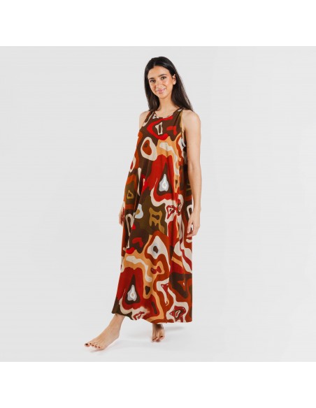 Vestido comprido alças crepe Edurne cor telha Vestido comprido alças crepe Edurne cor telha