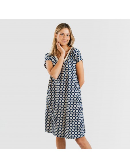 Vestido curto manga fluída crepe Ohio azul marinho Vestido curto manga fluída crepe Ohio azul marinho