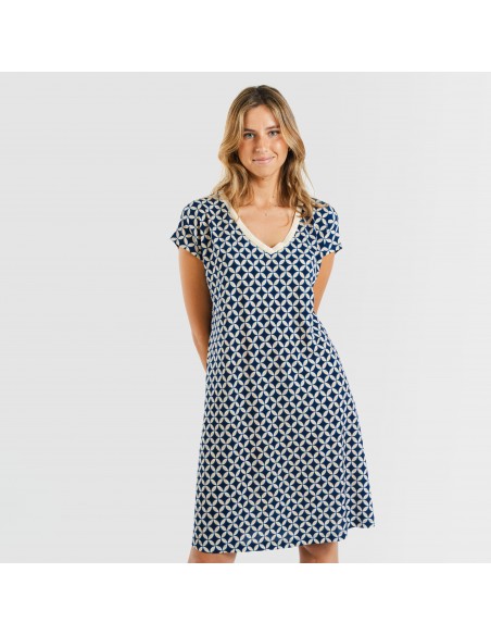 Vestido curto manga fluída crepe Ohio azul marinho Vestido curto manga fluída crepe Ohio azul marinho