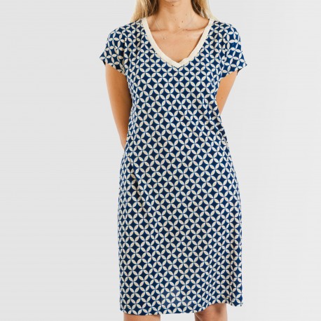 Vestido curto manga fluída crepe Ohio azul marinho