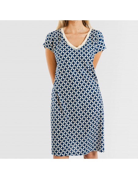 Vestido curto manga fluída crepe Ohio azul marinho Vestido curto manga fluída crepe Ohio azul marinho