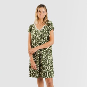 Vestido curto manga fluída crepe Premura verde caça