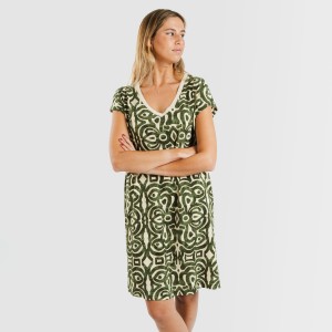 Vestido curto manga fluída crepe Premura verde caça 2