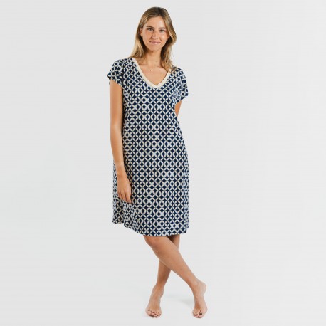 Vestido curto manga fluída crepe Ohio azul marinho