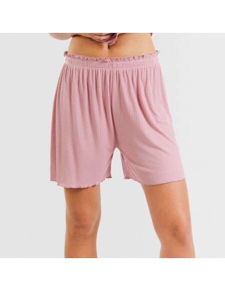 Pijama curto de manga curta mulher canelado viscosa liso Pijama curto de manga curta mulher canelado viscosa liso