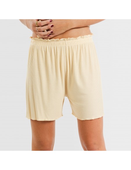 Pijama curto de manga curta mulher canelado viscosa liso Pijama curto de manga curta mulher canelado viscosa liso