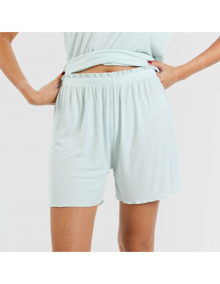 Pijama curto de manga curta mulher canelado viscosa liso Pijama curto de manga curta mulher canelado viscosa liso