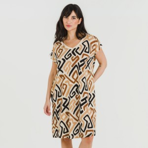 Vestido curto manga fluída crepe Domeka castanho - preto 2