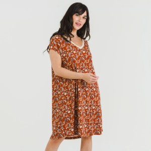 Vestido curto manga fluída crepe Premisa cor telha 2