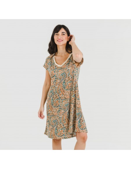 Vestido curto manga fluída crepe Estels