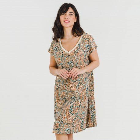 Vestido curto manga fluída crepe Estels