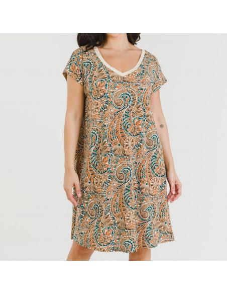 Vestido curto manga fluída crepe Estels