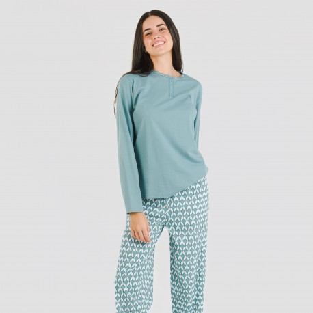 Pijama algodão Alino azul indigo