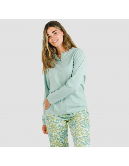 Pijama algodão Zafra verde azulado