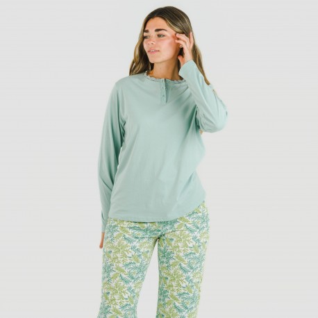 Pijama algodão Zafra verde azulado
