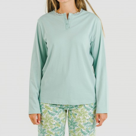 Pijama algodão Zafra verde azulado