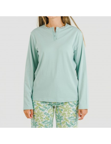 Pijama algodão Zafra verde azulado