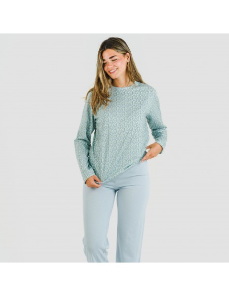 Pijama algodão Cris azul celeste