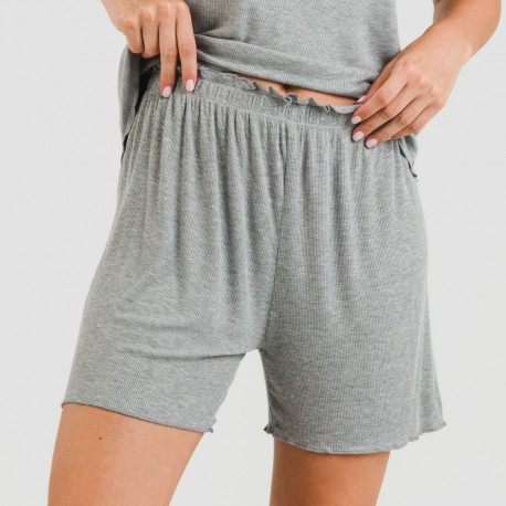 Pijama curto de manga curta mulher canelado viscosa liso