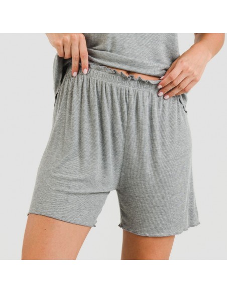 Pijama curto de manga curta mulher canelado viscosa liso Pijama curto de manga curta mulher canelado viscosa liso