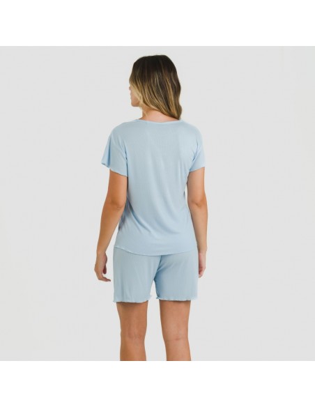 Pijama curto de manga curta mulher canelado viscosa liso Pijama curto de manga curta mulher canelado viscosa liso