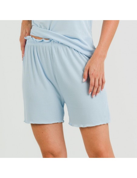 Pijama curto de manga curta mulher canelado viscosa liso Pijama curto de manga curta mulher canelado viscosa liso