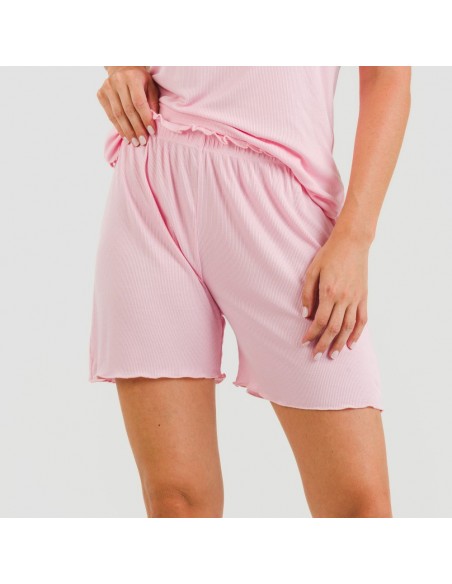 Pijama curto de manga curta mulher canelado viscosa liso Pijama curto de manga curta mulher canelado viscosa liso