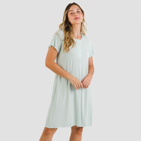 Vestido manga curta canelado viscosa liso