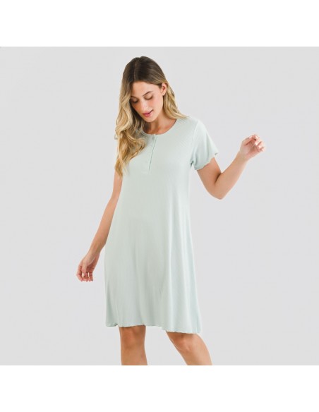 Vestido manga curta canelado viscosa liso Vestido manga curta canelado viscosa liso