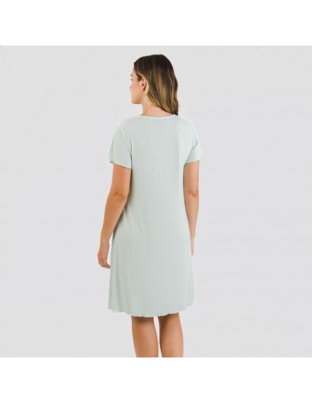 Vestido manga curta canelado viscosa liso Vestido manga curta canelado viscosa liso