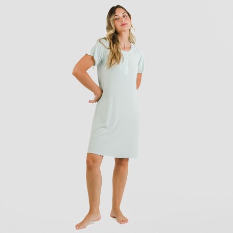 Vestido manga curta canelado viscosa liso