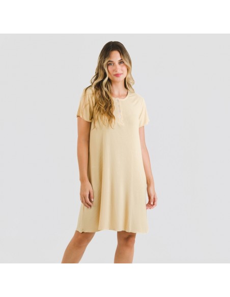 Vestido manga curta canelado viscosa liso Vestido manga curta canelado viscosa liso