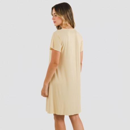 Vestido manga curta canelado viscosa liso