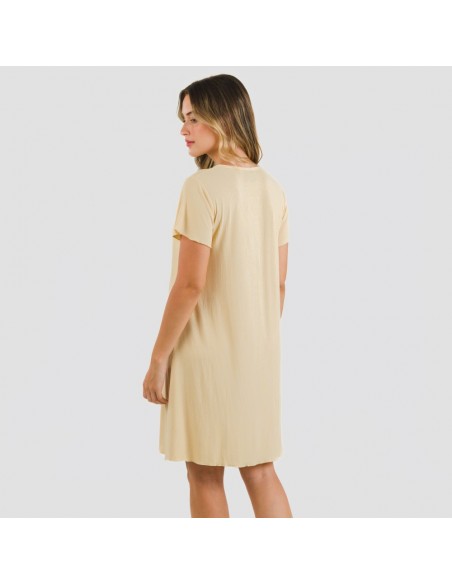 Vestido manga curta canelado viscosa liso Vestido manga curta canelado viscosa liso