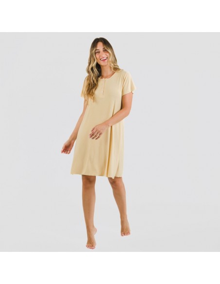 Vestido manga curta canelado viscosa liso Vestido manga curta canelado viscosa liso